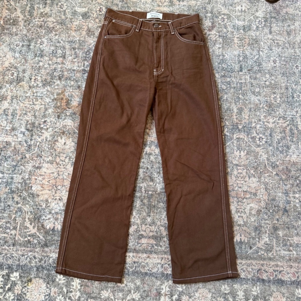 Reformation Cowboy High Rise Straight Jeans Chocolate Brown Contrast Stitch 26